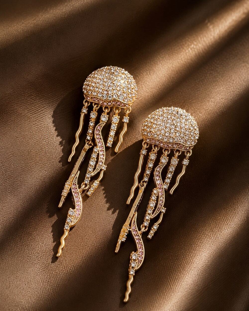 Medieval Jellyfish Antique Earrings Revival Gold CZ 18k VTG Palace Court Royal